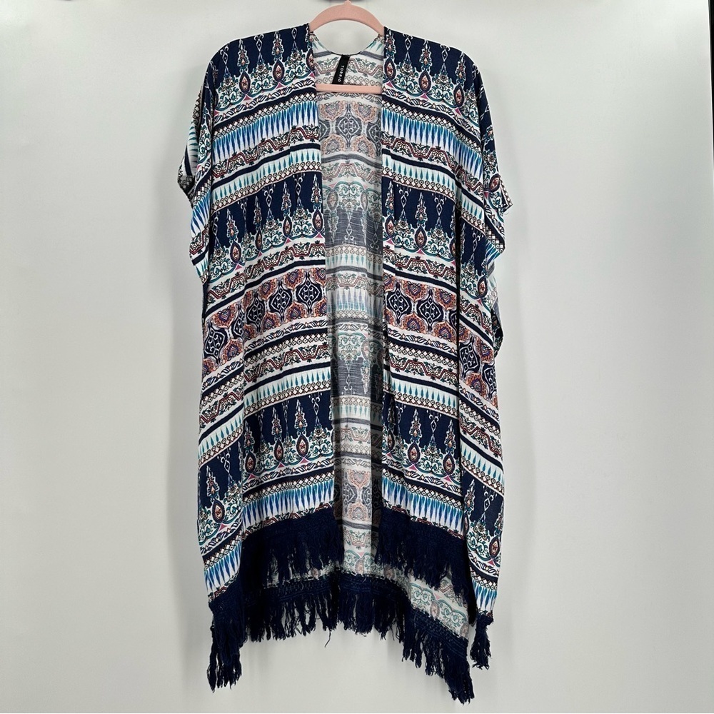 Torrid Women’s Blue Floral Fringe Bohemian Multicolor Duster/Kimono One Size